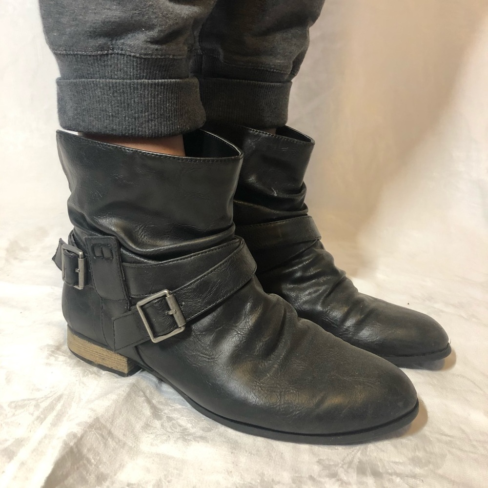 Black leather ankle boots